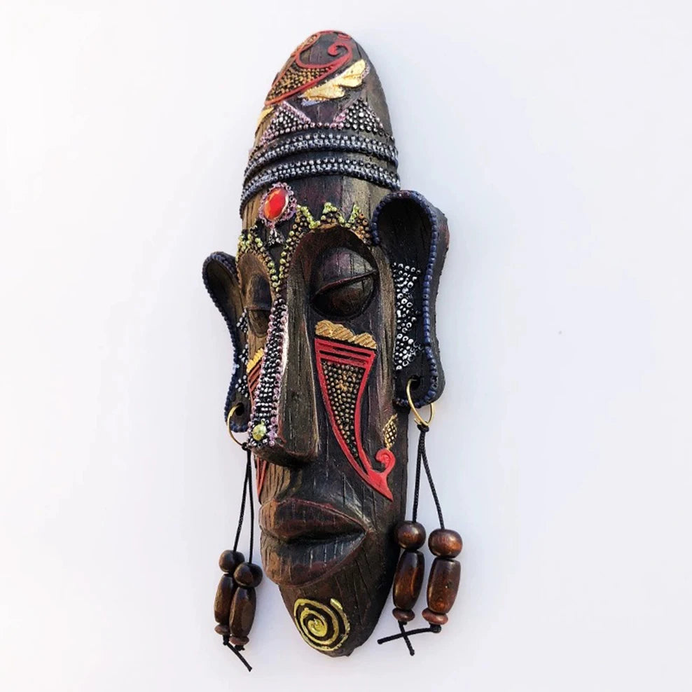 1pc, African Style Hanging Decorations, South Africa Mask Pendant, Handmade Painted Resin Craft, Restaurant Bar Wall Decoration