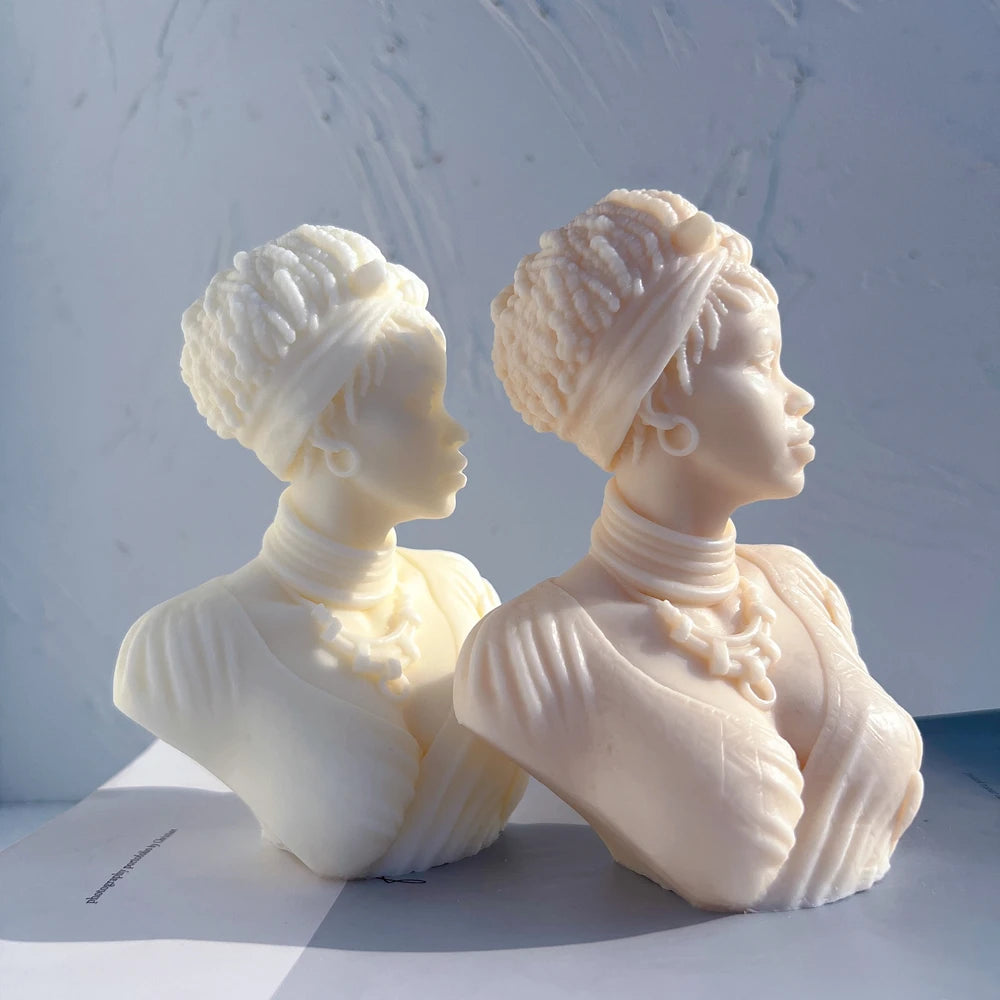 Afro Women Candle Mold African Female Goddess Bust Silicone Molds Beautiful Woman Wax Mold Home Decor