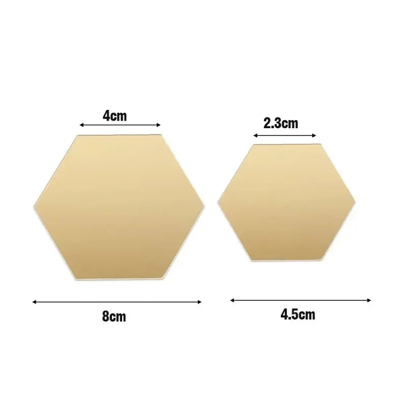 Hexagon Acrylic Mirror Wall Sticker Acrylic Adhesive Gold Silver Mosaic Tiles Removable DIY Bedroom Bathroom (5pcs)