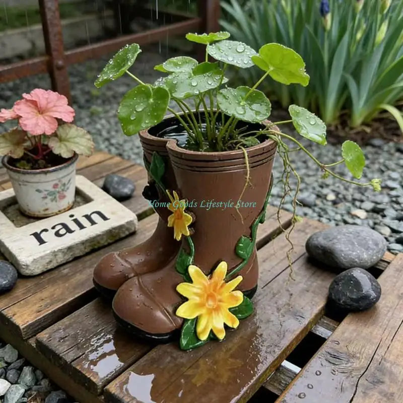 E74E Boot Planter Decorative Planter Boot Design Flower Pot Gardens Home Decors Gift