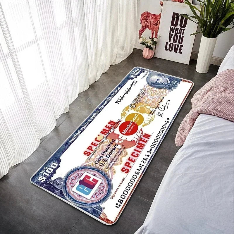 VIKAMA Creative Banknote Long Strip Floor Mat Soft And Anti-Slip Bedroom Bedside Blanket Bay Window Blanket Home Decoration