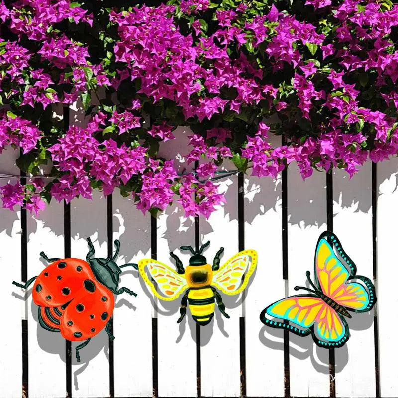 New 1/3pcs Iron Bees Ladybugs Butterflies Wall Decor Garden Decoration Outdoor Indoor Metal Craft Vibrant Home Furnishings