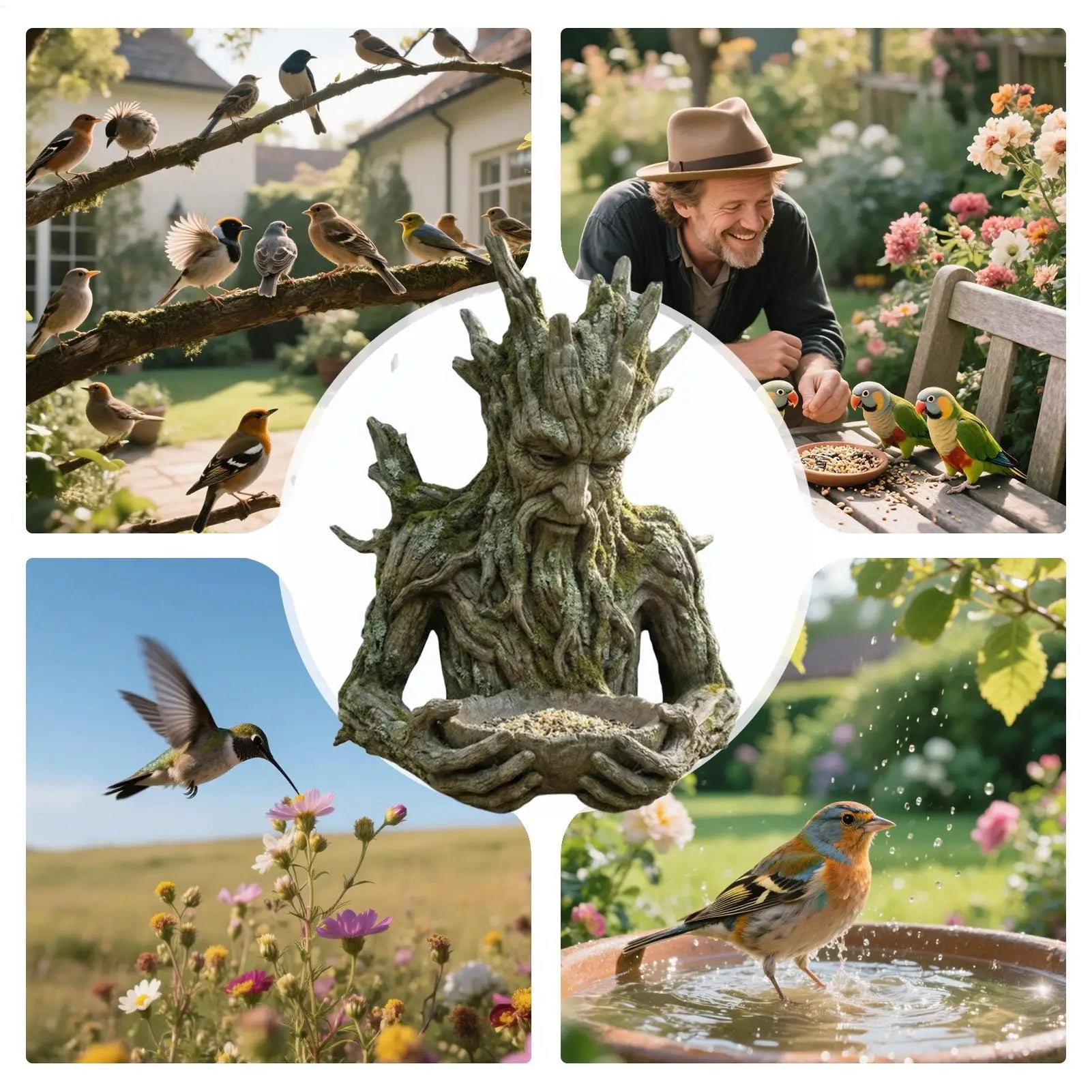 Garden Bird Feeder All-Weather Resin Sculpture Outside Wild Bird Feeding Station For Flower decoration fusion Backyard Balcony