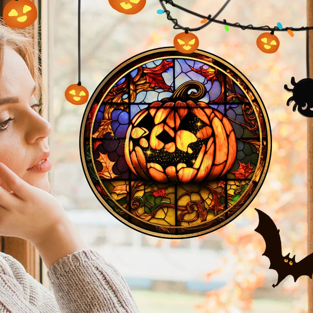 Halloween PVC Static Glass Stickers Scary Castle Cat Glass Stickers Non Adhesive Removable Party Home Decorations