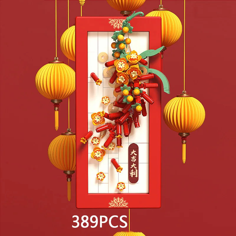 Creative China New Year Building Block Home Furnishings Assemble Brick Dragon Koi Carp Maroon Orange Educational Toys For Gifts