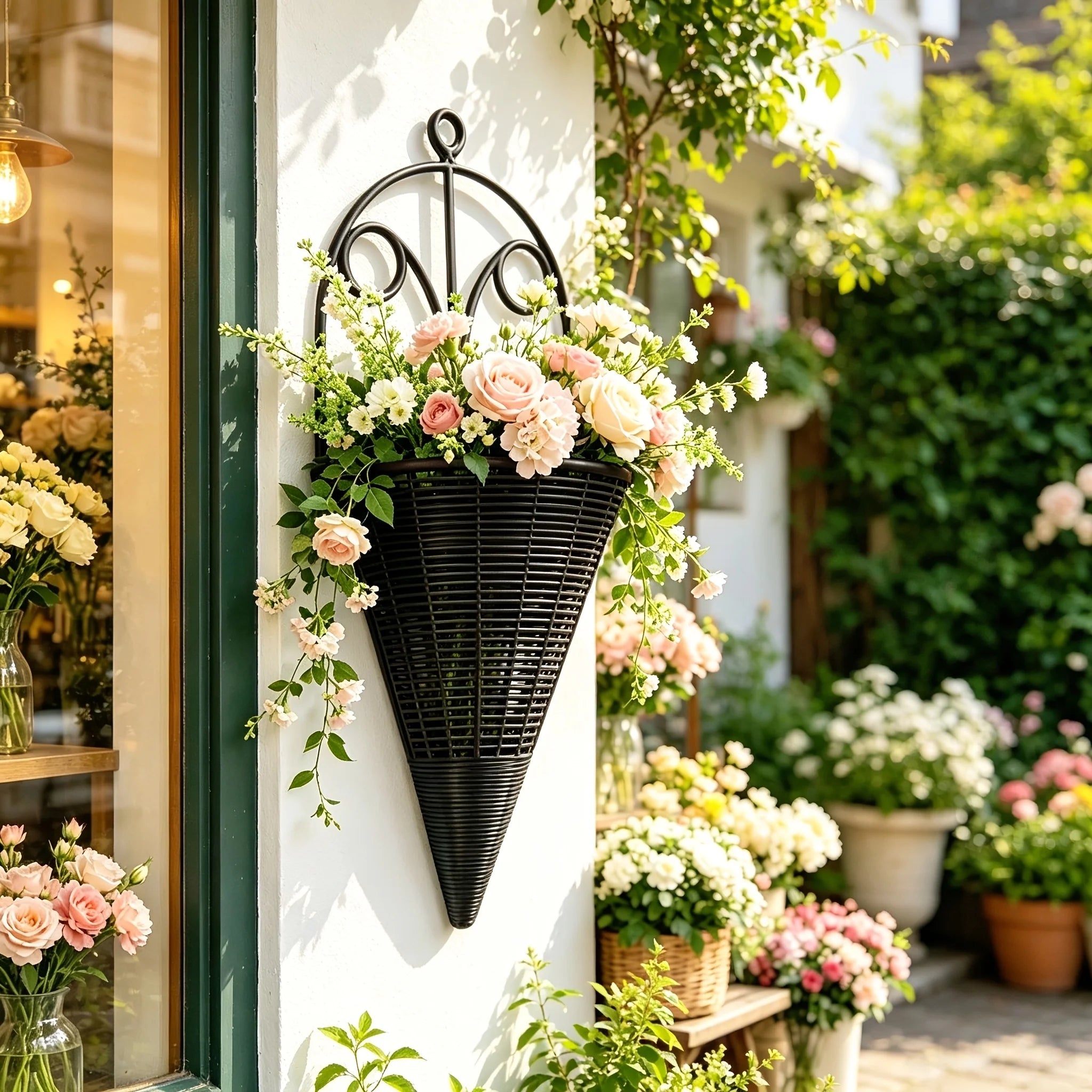 Integrated Tapered Wall Hanging Flower Basket Planter Stand For Indoor Outdoor Home Garden Decor Wall Mounted Flower Rack