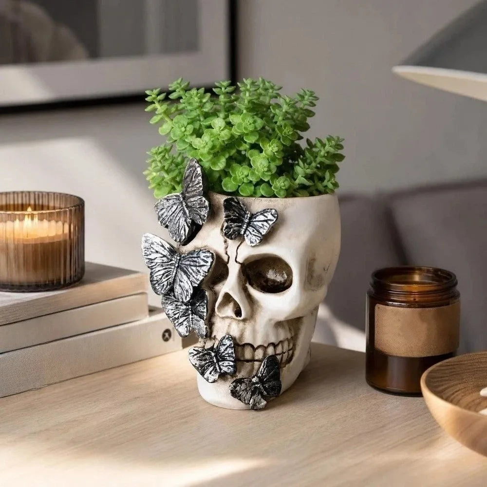 Gothic Butterfly Skeleton Statue Funny Home Decorations Flower Pot Vase Large Capacity Halloween Skull Ornaments Home