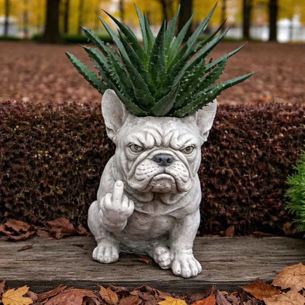 Grumpy French Bulldog Resin Planter Outdoor Garden Lawn Desktop Decor Creative Flower Pot Art Craft Ornament Gift