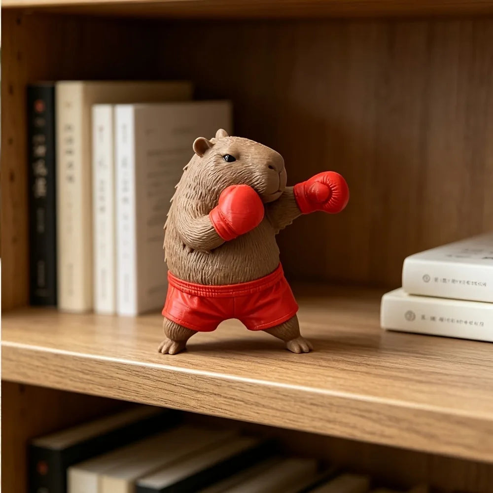 3D Printed Boxing Capybara Figurines Ornament Desktop Shelf Home Decor Funny Animal Craft Collectible Table Display Party Gifts