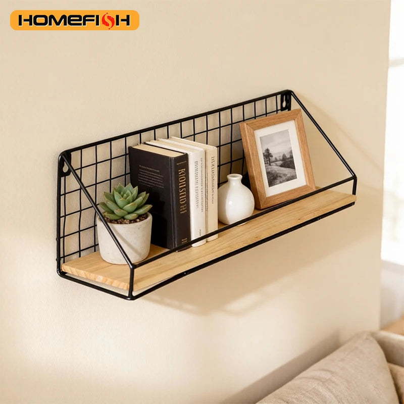 1pc Creative Wall Mounted Shelves, Bedroom Iron Wall Hanging Storage Shelves, Storage Baskets, Hanging Shelves, Home Furnishings