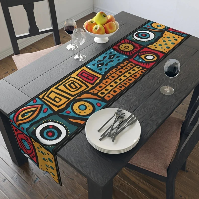 1 Vibrant African Tribal Pattern Table Runway, Rectangular Shape, Suitable for Farmers, Indoor, Kitchen, Anniversary, Table Decoration, Household Items