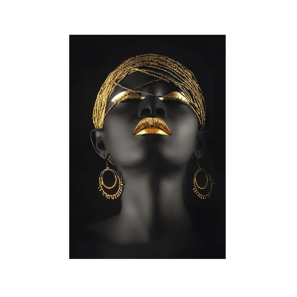 African Woman Home Background Wall Art Canvas Painting Gold And Silver Jewelry In Hand Poster Prints Pictures Room Decor Murals