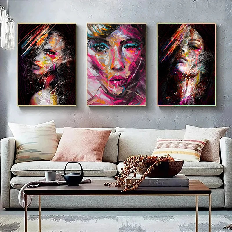 Modern Abstract Woman Face Wall Art Canvas Painting Graffiti Posters and Prints Girl Portrait Street Pop Art Pictures Home Decor