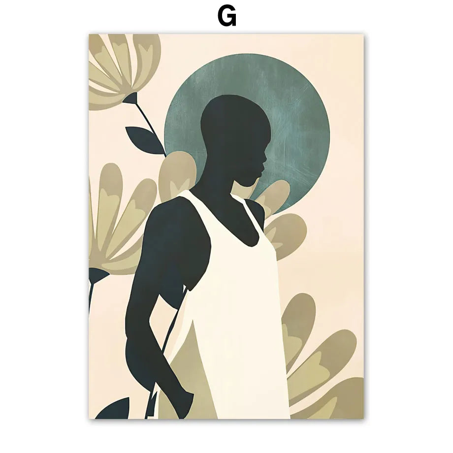 African Woman Abstract Leaves Wall Art Canvas Painting Nordic Black Girl Posters And Prints Pictures For Living Room Home Decor