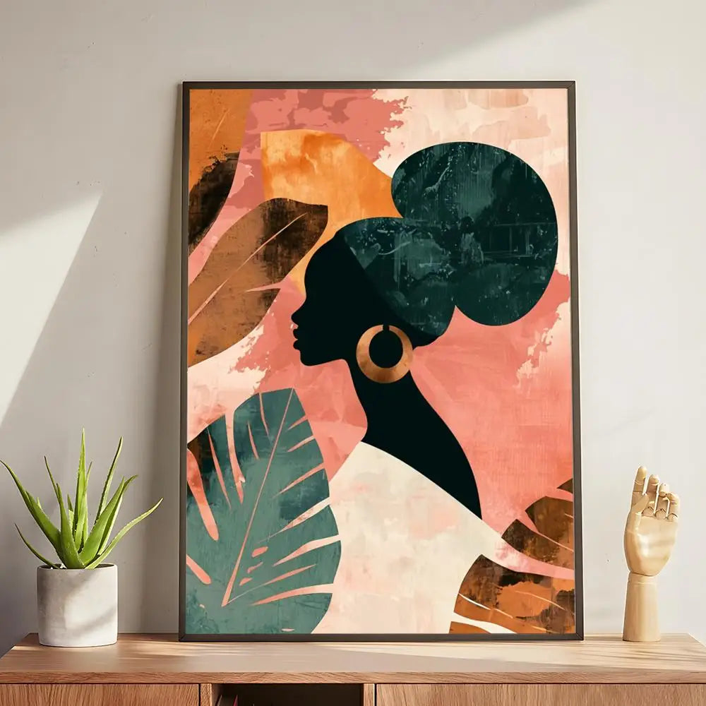 Abstract african woman flower leaves Poster Modern and Elegant Wall Stickers for Home Decor Living Room Dormitory Wall Art