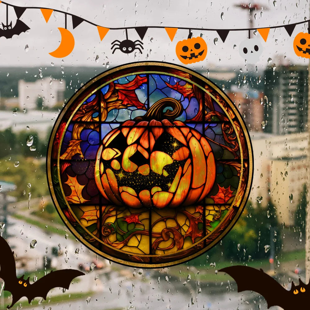 Halloween PVC Static Glass Stickers Scary Castle Cat Glass Stickers Non Adhesive Removable Party Home Decorations