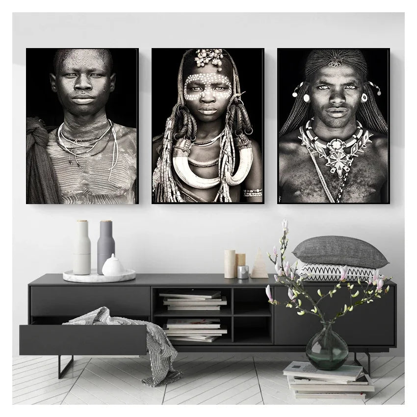 Black and White African Women Man Living Room Canvas Painting Wall Pictures Quadro Cuadros Wall Art Portrait Home Decoration