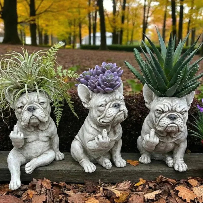Grumpy French Bulldog Resin Planter Outdoor Garden Lawn Desktop Decor Creative Flower Pot Art Craft Ornament Gift