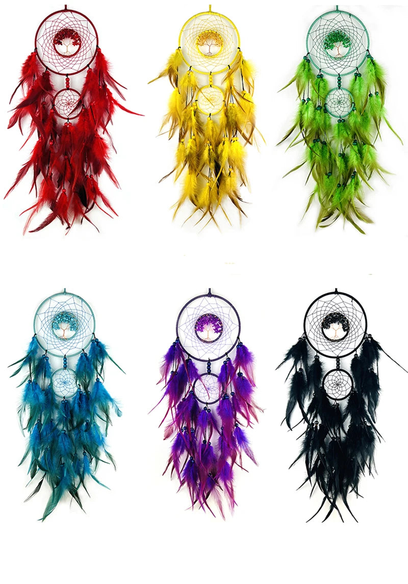 Dream Catcher Living Room Hanging Ornaments Crystal Tree of Life Hand-woven Wind Chimes Birthday Festival Gifts Home Decorations