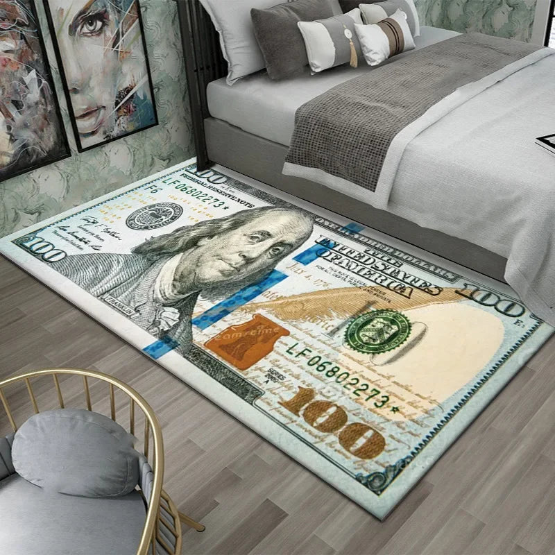 VIKAMA Creative Dollar Printed Carpet Anti-Slip Bedroom Side Rug Easy to Clean Game Room Dormitory Floor Mat Home Decoration