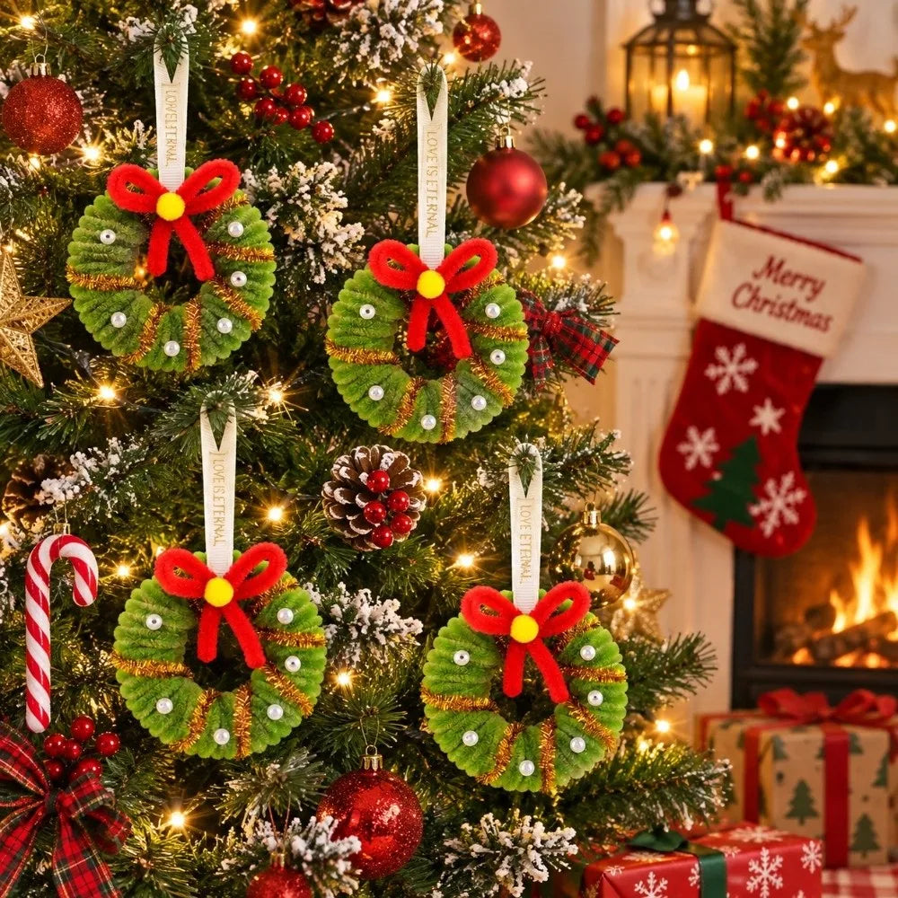 Small Size Christmas Mini Wreath Vibrant Colors Handmade Craft Holiday Hanging Pendant Bow Ribbon Lightweight
