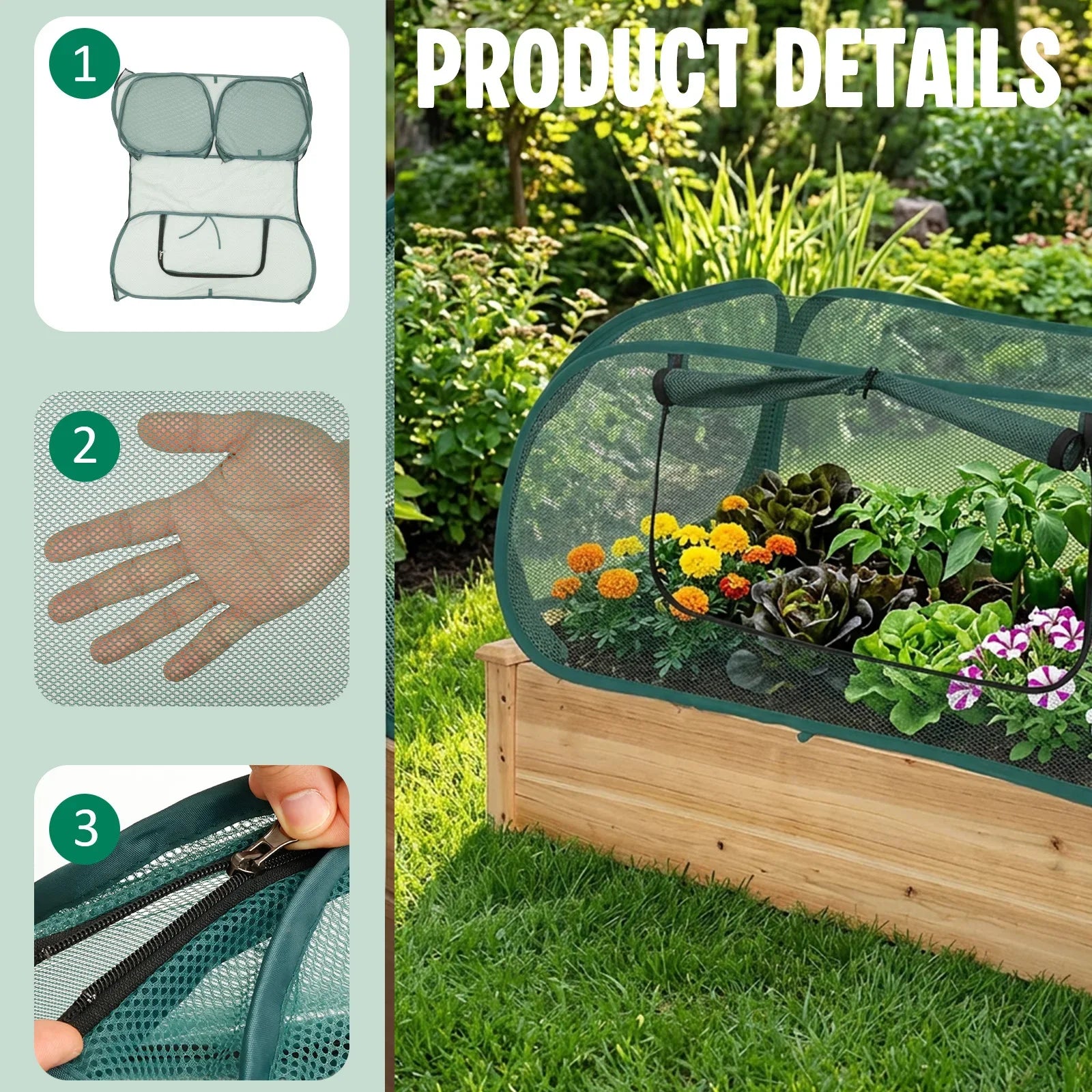 1/2Pcs Garden Bed Mesh Cover Foldable Plant Protection Netting with Stakes Pop Up Raised Flower Bed Bird Proof Net Planter Cover