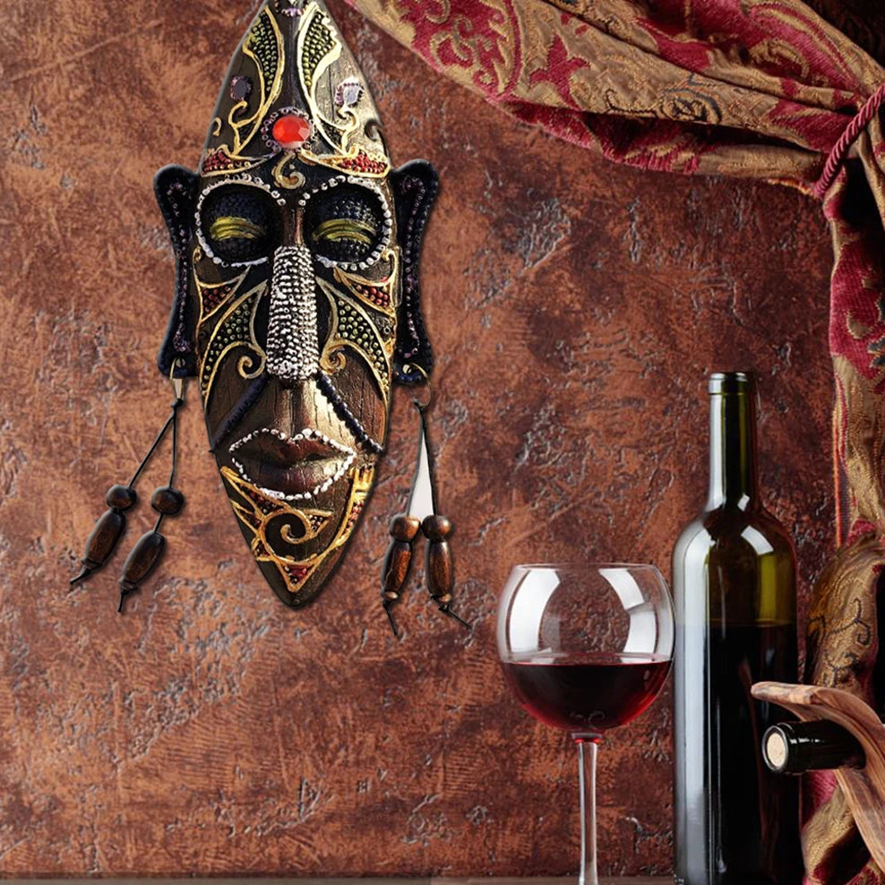 1pc, African Style Hanging Decorations, South Africa Mask Pendant, Handmade Painted Resin Craft, Restaurant Bar Wall Decoration