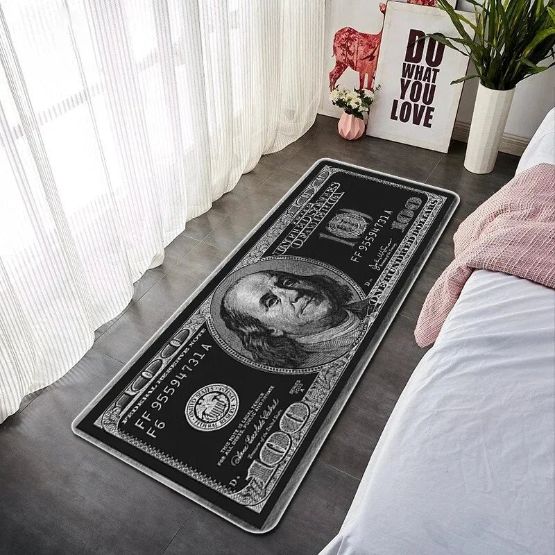 VIKAMA Creative Banknote Long Strip Floor Mat Soft And Anti-Slip Bedroom Bedside Blanket Bay Window Blanket Home Decoration
