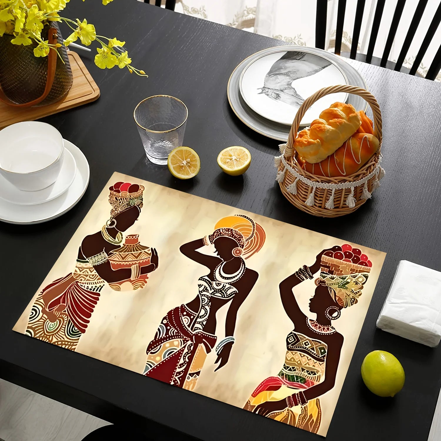 1pc Ethnic African Woman Placemats Linen Material, Perfect for Festive Table Settings