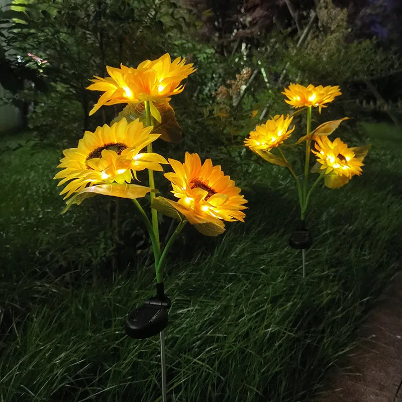 1pc Solar Sunflower Lights 3 Heads 1 Head Garden Stake Outdoor Decorative Waterproof LED Landscape Lights for Patio Garden Yard