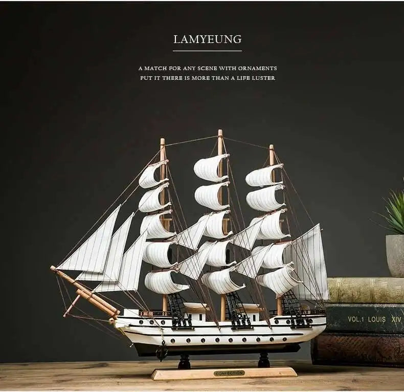 Naotical Lifelike Miniature Wooden Pirate Sail Ship Model Marine Decoration Accessories Modern Arts Office Home Decor Souvenirs