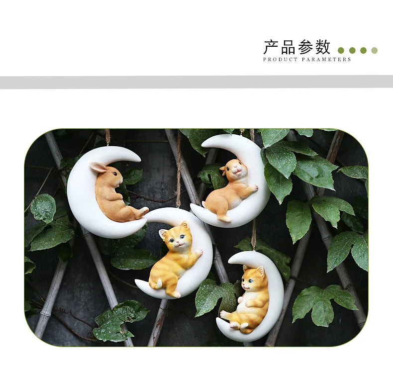 Resin Handicraft Ornaments Cartoon Pendant Garden Courtyard Hanging Decoration Moon Rabbit Home Furnishing