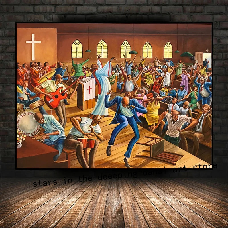 Abstract Ernie Barnes Artworks African Black Women Jazz Music Art Poster Canvas Painting Wall Print Picture for Room Home Decor