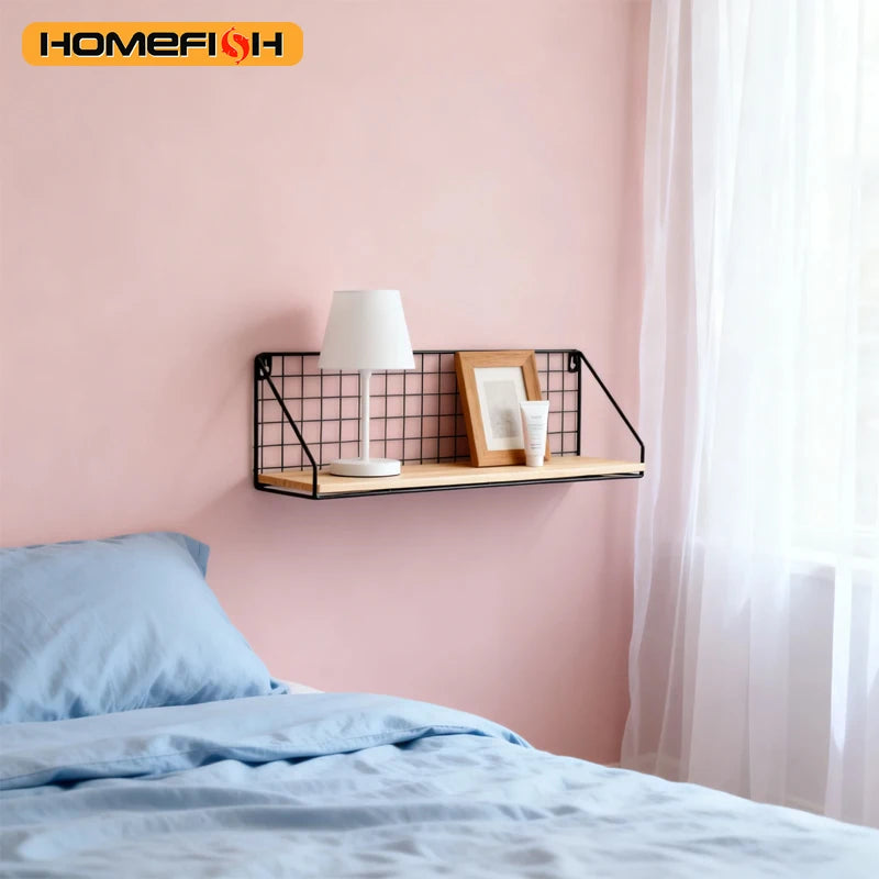 1pc Creative Wall Mounted Shelves, Bedroom Iron Wall Hanging Storage Shelves, Storage Baskets, Hanging Shelves, Home Furnishings