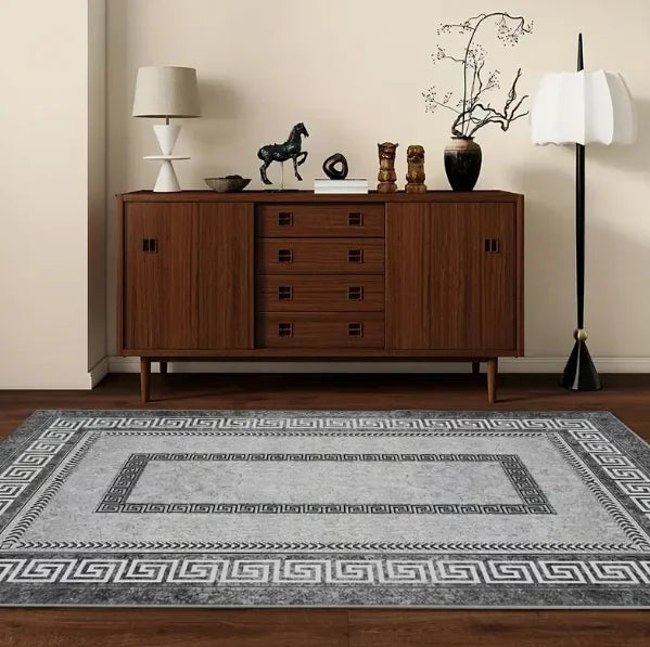Black Luxury Chenille Mat Bohemian Floral Persian Mat Machine Washable Living Room Bedroom Entryway Black Boho Floor Mats (2)