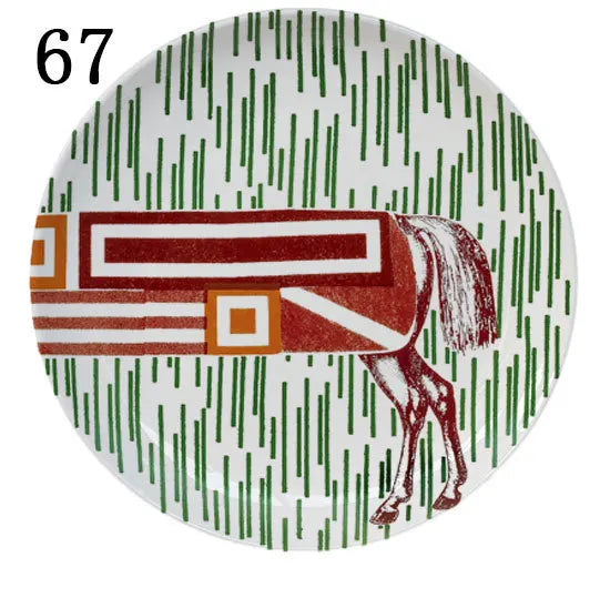 Eastern Horse Decorative Plate Plant Bird Parrot Illustration Dish Round Ceramic Tray for Home Decoration Luxury Porcelain Craft