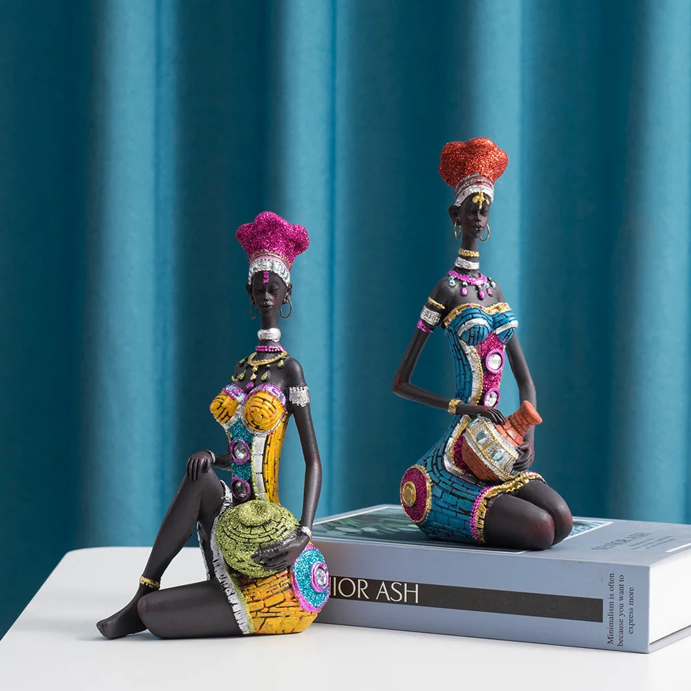 RAKKS Abstract African Black Women Sculpture Decoration Home Wine Cabinet Model Room Coffee Shop Resin Crafts