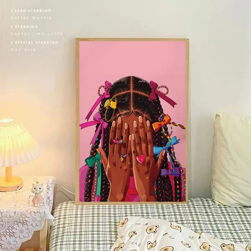 African American Black Woman Poster Cool Girl Hairstyle and Gold Jewelry Canvas Painting Wall Art for Living Room Home Decor
