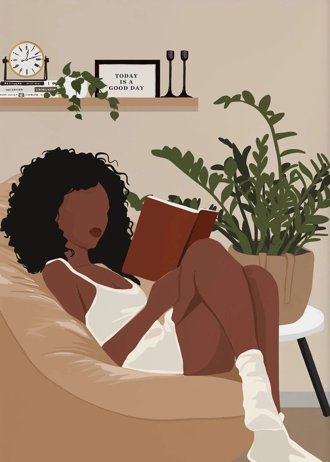 African Woman Flower Head Black Canvas Wall Art Books and Yoga Pictures Home Living Room Decor Boho Artwork Fashion Print Poster