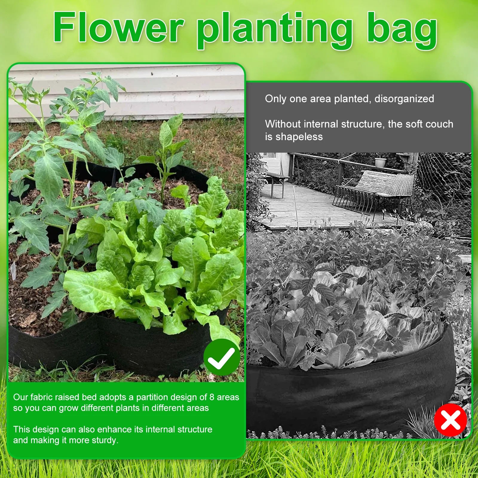 4/8 Grids Garden Raised Planting Bed Fabric Raised Garden Bed Square Felt Garden Flower Grow Bag Vegetable Planter Pot