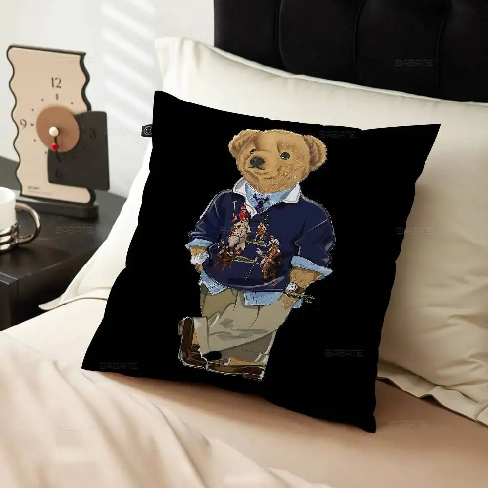 Cute Teddy Bear Happy Pillow Gifts Home Office Furnishings Bedroom Sofa Car Cushion Cover Case 45x45cm