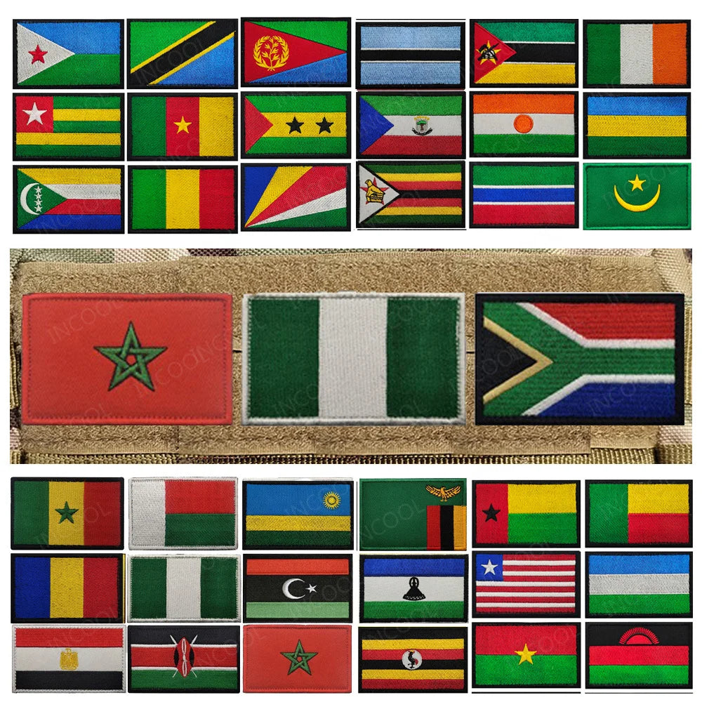Africa National Flag Embroidered Patches Nigeria South Africa Morocco Eswatini Mauritius Armband Appliques Shoulder Flags Badges