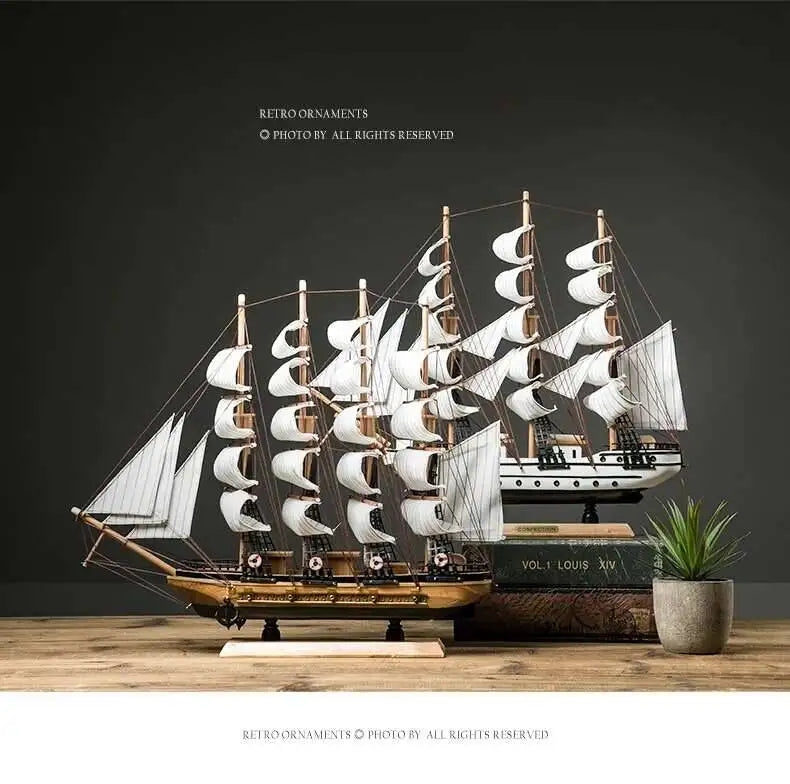 Naotical Lifelike Miniature Wooden Pirate Sail Ship Model Marine Decoration Accessories Modern Arts Office Home Decor Souvenirs