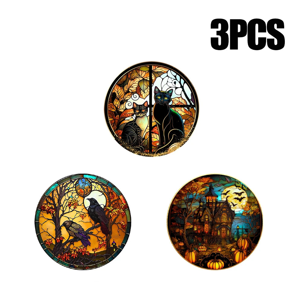 Halloween PVC Static Glass Stickers Scary Castle Cat Glass Stickers Non Adhesive Removable Party Home Decorations
