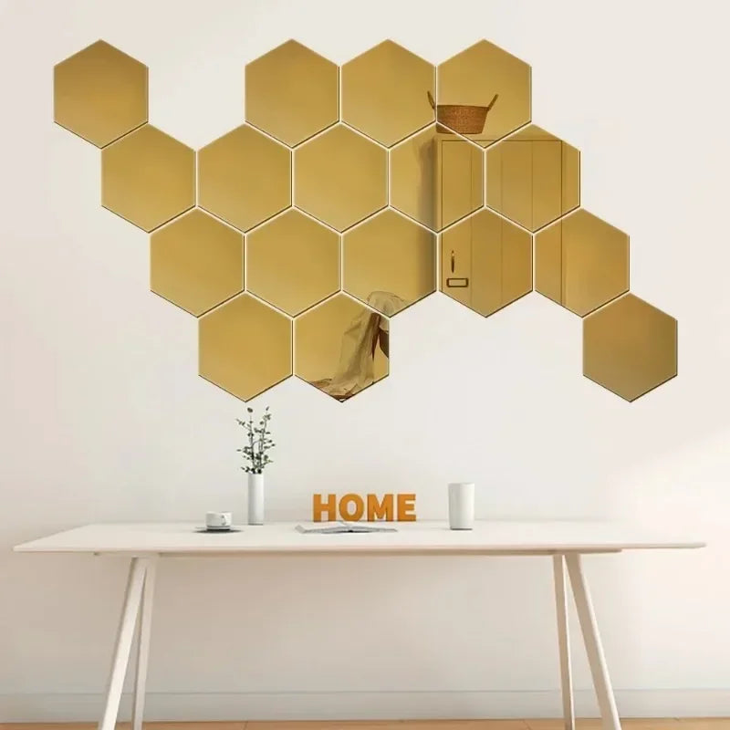 Hexagon Acrylic Mirror Wall Sticker Acrylic Adhesive Gold Silver Mosaic Tiles Removable DIY Bedroom Bathroom (5pcs)