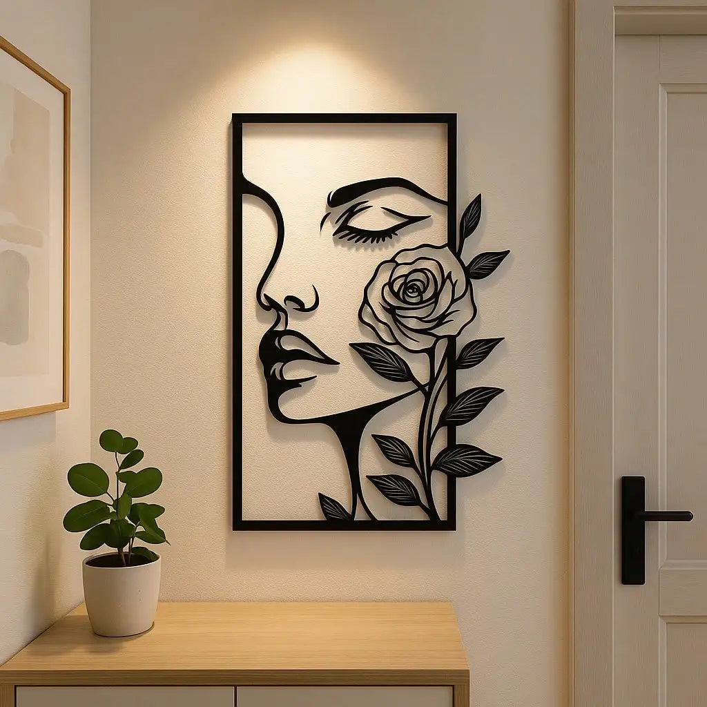 1pc Woman Flower Metal Wall Art Decor Modern Home Gift Aesthetic Portrait Face Outline Bedroom Room Decor