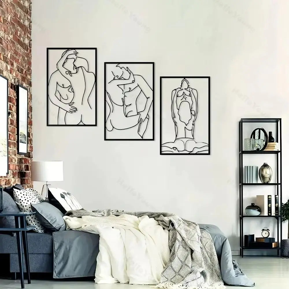 CIFBUY Romantic Couple Metal Wall Art Set Iron Abstract Line Drawing Silhouette Decor Modern Bedroom Home Hanging Ornament