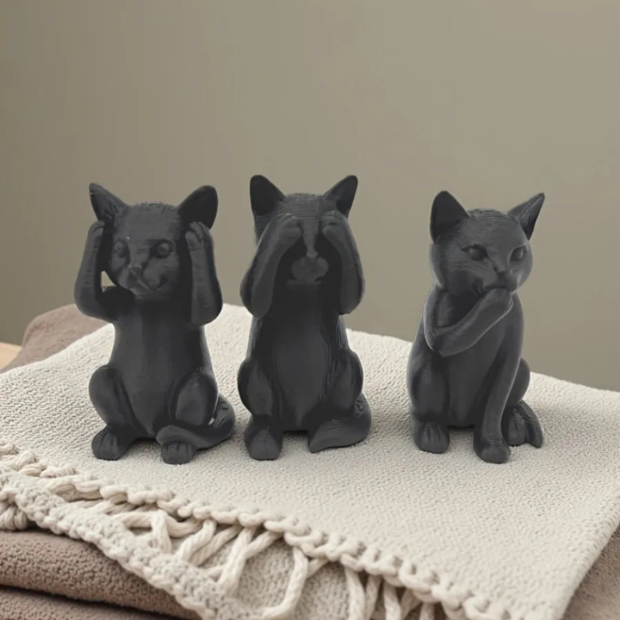 3 Minimalist Three-Wisdom Cat Sculptures, Wise Ornaments That Don'T Listen, See, or Speak, Smell Evil but Not Good, See Evil but Not Good, Don'T See Evil but Don'T See Good, Playful Cat-Shaped Sculptures, Perfect Decorations
