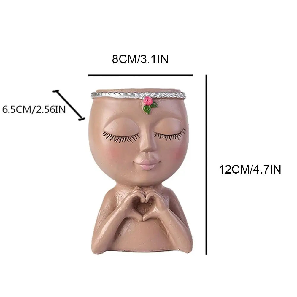Creativity Flower Pot Resin Girl Face Planter With Drainage Hole Cute Unique Desktop Succulent Planter For Indoor Outdoor Decor