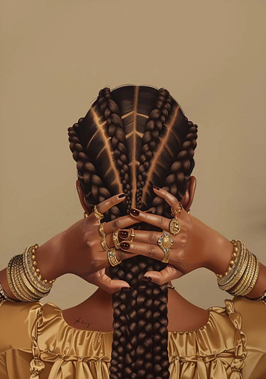 African American Black Woman Poster Cool Girl Hairstyle and Gold Jewelry Canvas Painting Wall Art for Living Room Home Decor